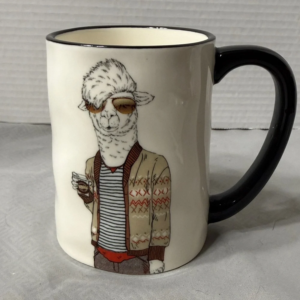 Signature Stylish Llama Mug Cup Oversized Cool Dad Grandpa Sweater Black Handle